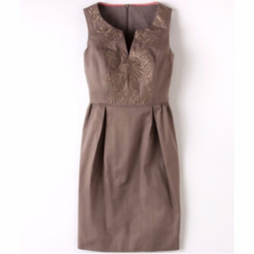 Boden Ada Embroidered Brown/Greige Sheath 6L